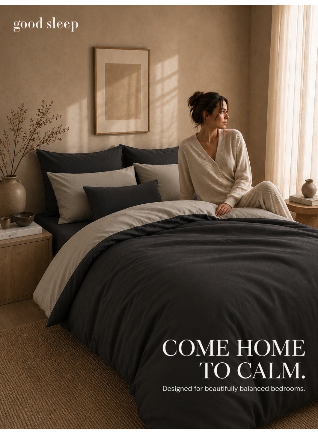 Premium Dual Colour Duvet Set – 6-Piece Grey | King Size 220x240 cm | Ultra-Soft, Wrinkle-Resistant & Made in Dubai | Includes Duvet Cover, Fitted Sheet & 4 Pillowcases