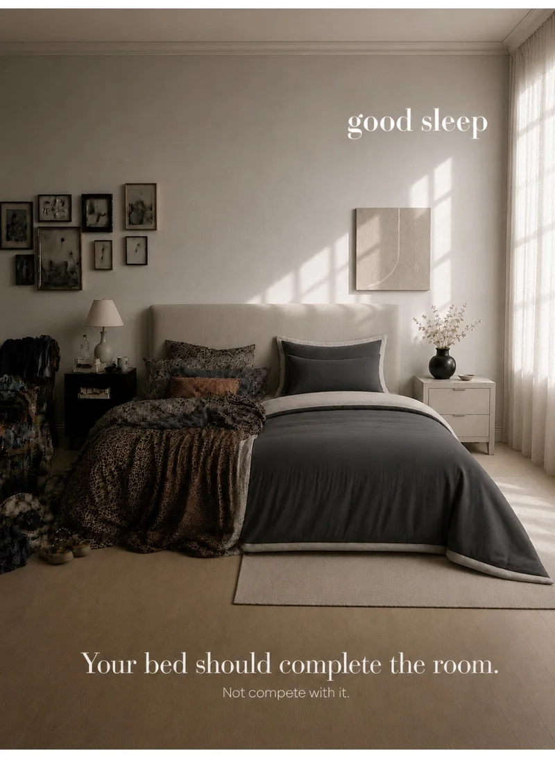 نوم جيد طقم غطاء لحاف كينج 6 قطع من Good Sleep | 220×240 سم | رمادي بلونين قابل للعكس | غطاء لحاف بسحاب مع شرشف بمطاط و4 أكياس وسائد | فائق النعومة ومقاوم للتجاعيد | صنع في دبي