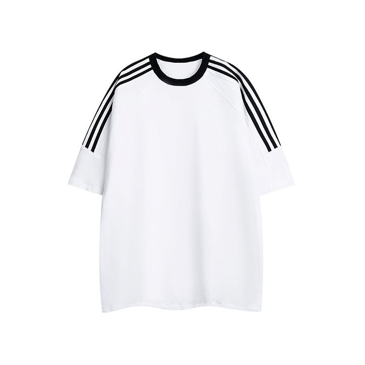 American Retro Three Bars Casual Crewneck Sports Summer Short-Sleeved T-Shirt Men'S And Women'S Cotton All-Match Top Trendy - Image 5