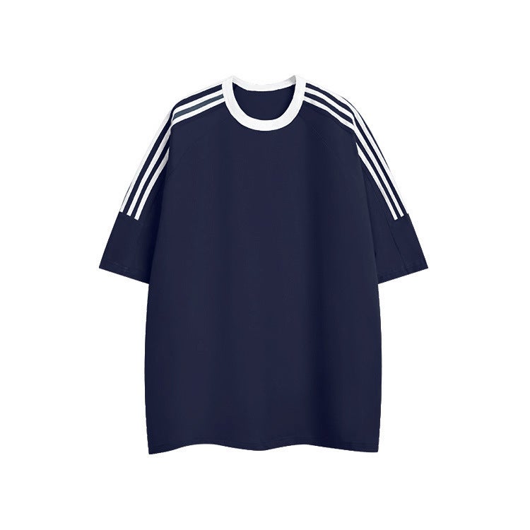American Retro Three Bars Casual Crewneck Sports Summer Short-Sleeved T-Shirt Men'S And Women'S Cotton All-Match Top Trendy - Image 1