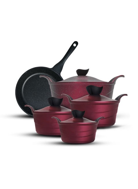 Easy Cook 11Piece Burgundy Cookware Set granite