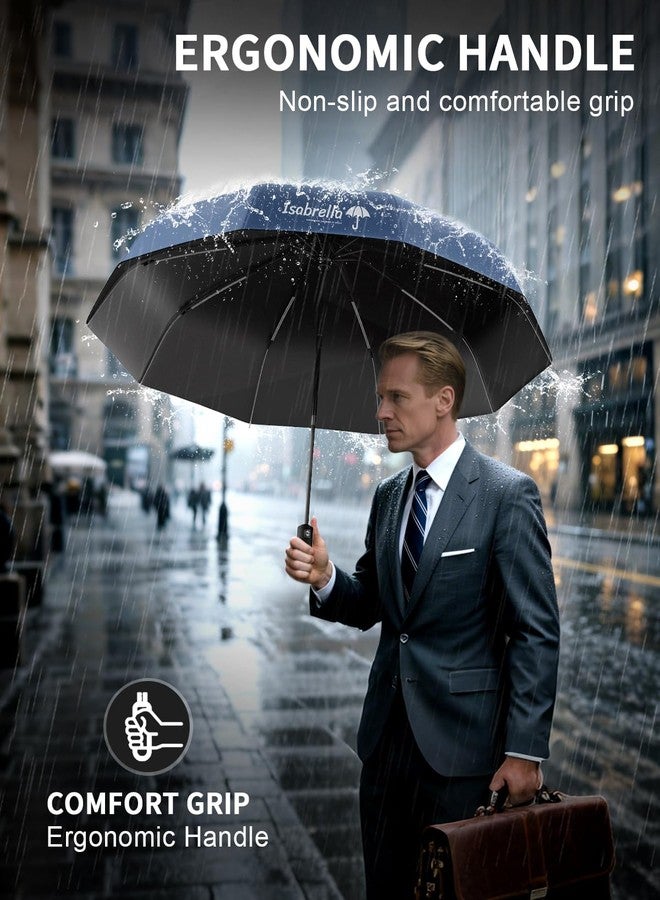 ISABRELLA Big Umbrella for Women - 10-Rib Folding Umbrella with UV Protection, Black Coating, Wind & Rain Resistant, Safe Close Design, Durable, Lightweight, and Compact for Travel（BLUE - Image 4