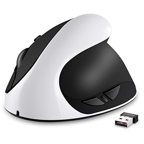 AURTEC Vertical Mouse, Rechargeable 2.4G Wireless Ergonomic Mice with USB Receiver, 6 Buttons and 3 Adjustable DPI 800/1200/1600, White - Image 1