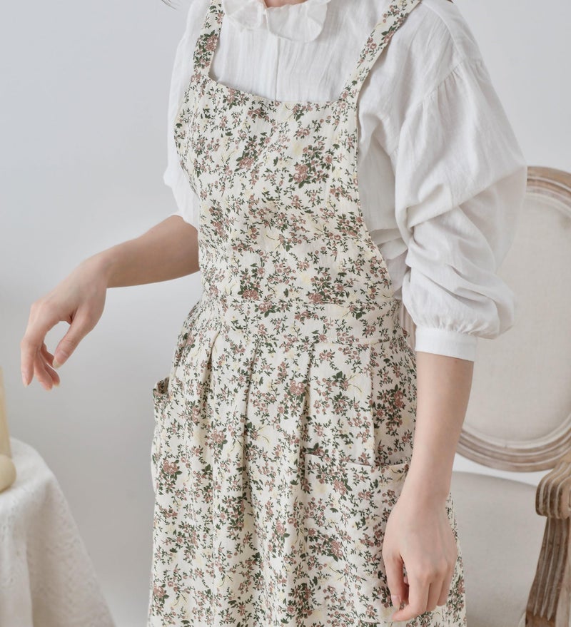 Hawholm Japanese apron Women-Cross Back Apron for Women with Pockets, Pinafore Aprons, Womens Cotton Linen Apron - Image 2