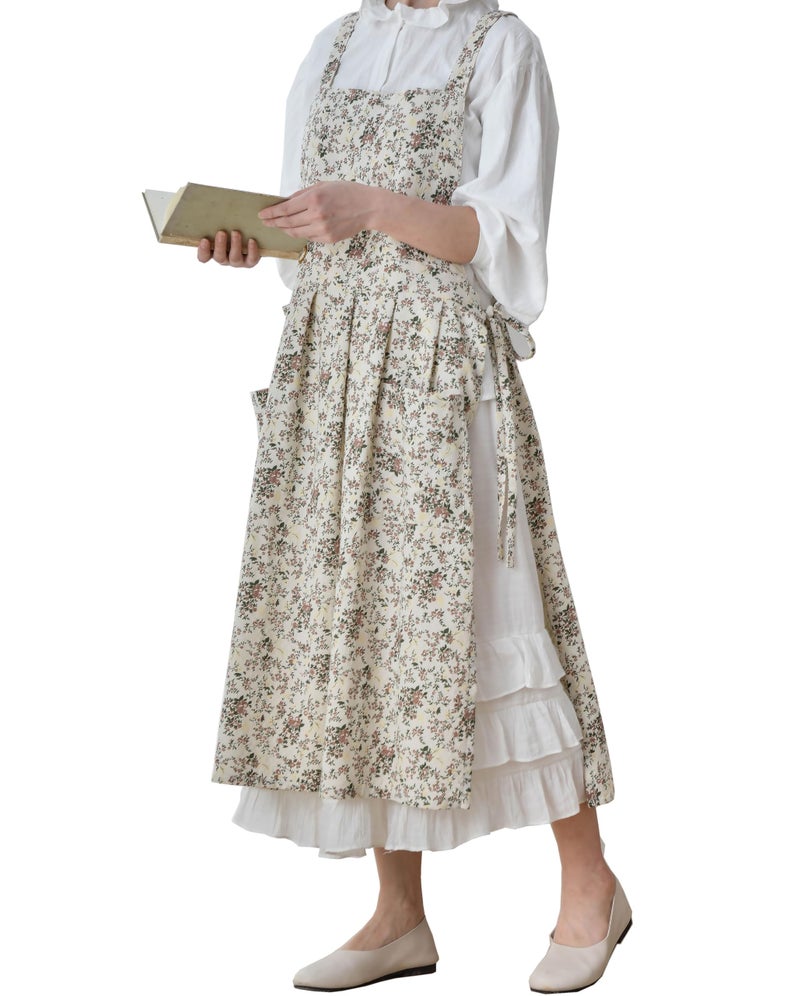 Hawholm Japanese apron Women-Cross Back Apron for Women with Pockets, Pinafore Aprons, Womens Cotton Linen Apron - Image 1