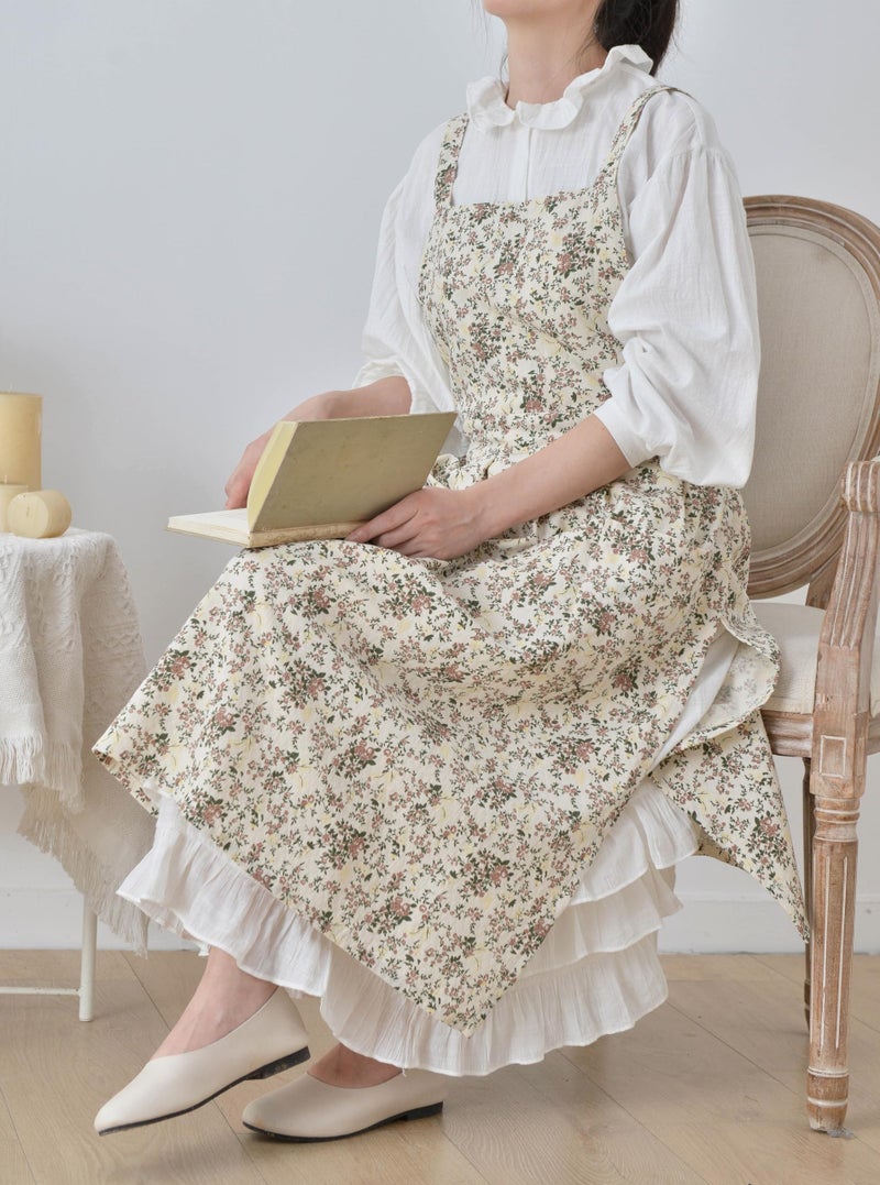 Hawholm Japanese apron Women-Cross Back Apron for Women with Pockets, Pinafore Aprons, Womens Cotton Linen Apron - Image 3