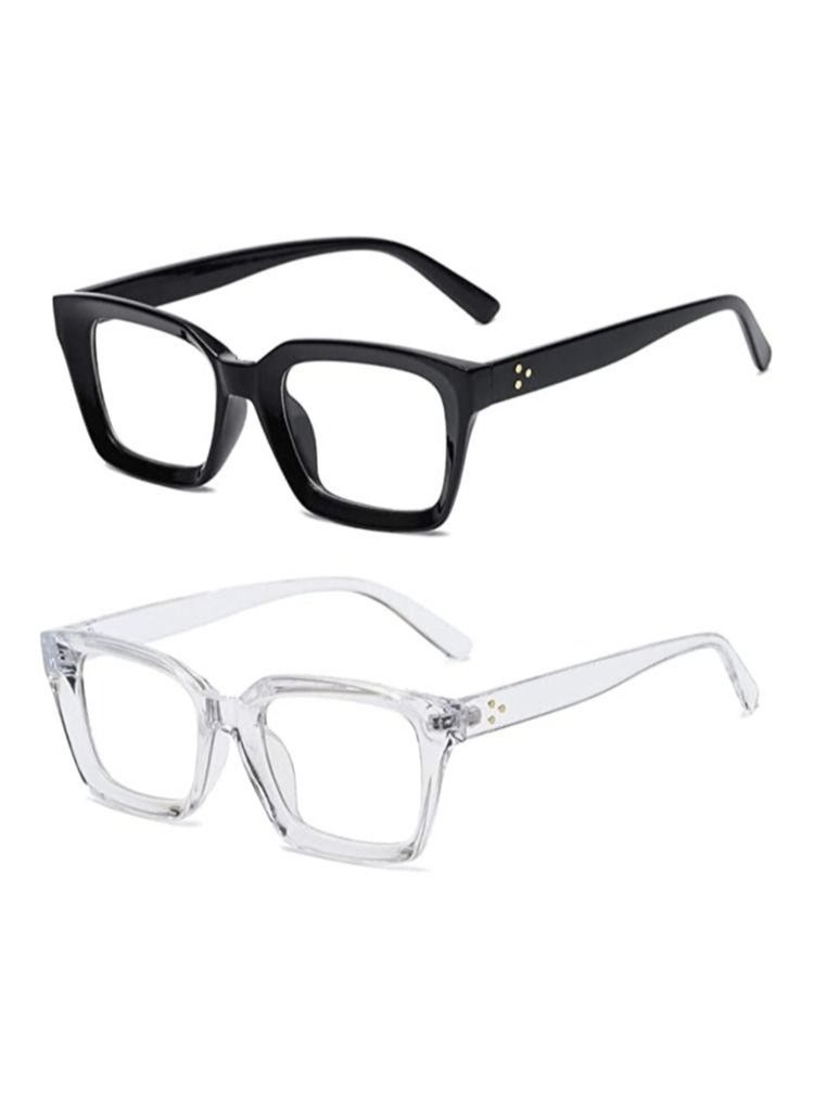 Captaintech Classic Non-prescription Clear Lens Eyeglasses for Women Men, 2Pcs Fashion Vintage Square Thick Frame Fake Eyeglasses, Anti-Blue Light Full Frame Retro Fashion Simple Frame Glasses for Travel Holiday - Image 1