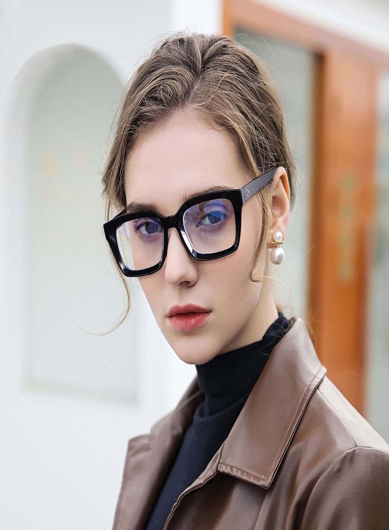 Captaintech Classic Non-prescription Clear Lens Eyeglasses for Women Men, 2Pcs Fashion Vintage Square Thick Frame Fake Eyeglasses, Anti-Blue Light Full Frame Retro Fashion Simple Frame Glasses for Travel Holiday - Image 2