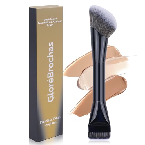 GloréBrochas Dual-Ended Makeup Brush,Flat Top Foundation & Angled Contour Brush for Flawless Blending, Smooth Coverage & Effortless Contouring, Ideal for Foundation, Blush, Bronzer & Powder (Black) - Image 1