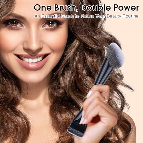 GloréBrochas Dual-Ended Makeup Brush,Flat Top Foundation & Angled Contour Brush for Flawless Blending, Smooth Coverage & Effortless Contouring, Ideal for Foundation, Blush, Bronzer & Powder (Black) - Image 2