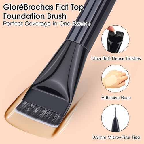 GloréBrochas Dual-Ended Makeup Brush,Flat Top Foundation & Angled Contour Brush for Flawless Blending, Smooth Coverage & Effortless Contouring, Ideal for Foundation, Blush, Bronzer & Powder (Black) - Image 4