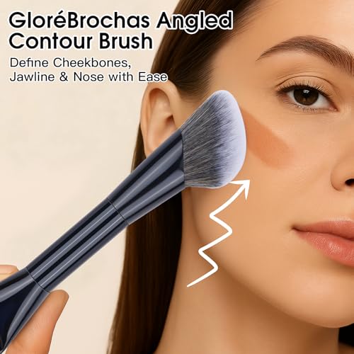GloréBrochas Dual-Ended Makeup Brush,Flat Top Foundation & Angled Contour Brush for Flawless Blending, Smooth Coverage & Effortless Contouring, Ideal for Foundation, Blush, Bronzer & Powder (Black) - Image 5
