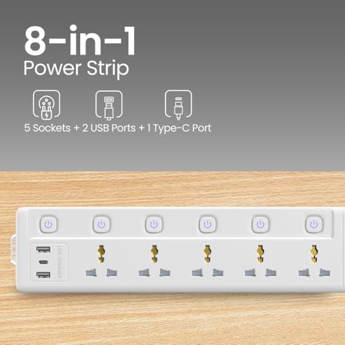 AILKIN DarkWoof 2500W/240V Extension Board with 5 Universal Sockets, 2 USB and Type C Fast Charging Ports [6 Months Warranty], Individual Switches, Light Indicator, Military Grade 4M Long Cable - Image 3