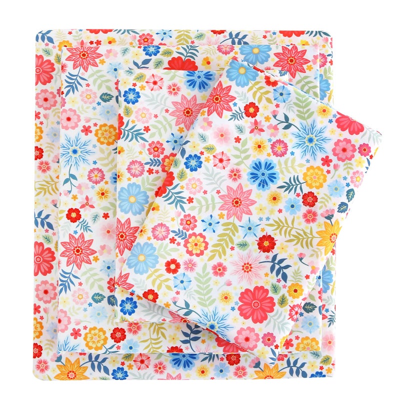 Mooreeke Cozy Floral Microfiber Printed Floral Full Sheet Set - Soft & Breathable Colorful Flower Custers Bed Sheets with Extra Deep Pocket - Non-Slip Fitted Design - Colorful Flower Pattern - Full - Image 1