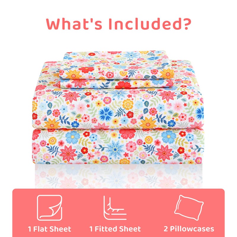 Mooreeke Cozy Floral Microfiber Printed Floral Full Sheet Set - Soft & Breathable Colorful Flower Custers Bed Sheets with Extra Deep Pocket - Non-Slip Fitted Design - Colorful Flower Pattern - Full - Image 2