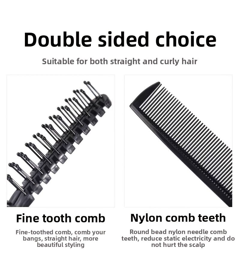 Set Of 2 Folding Comb And Cleaning Brush Portable Compact Hairbrush For Travel Dual Use Curling Massage Comb Black - Image 3