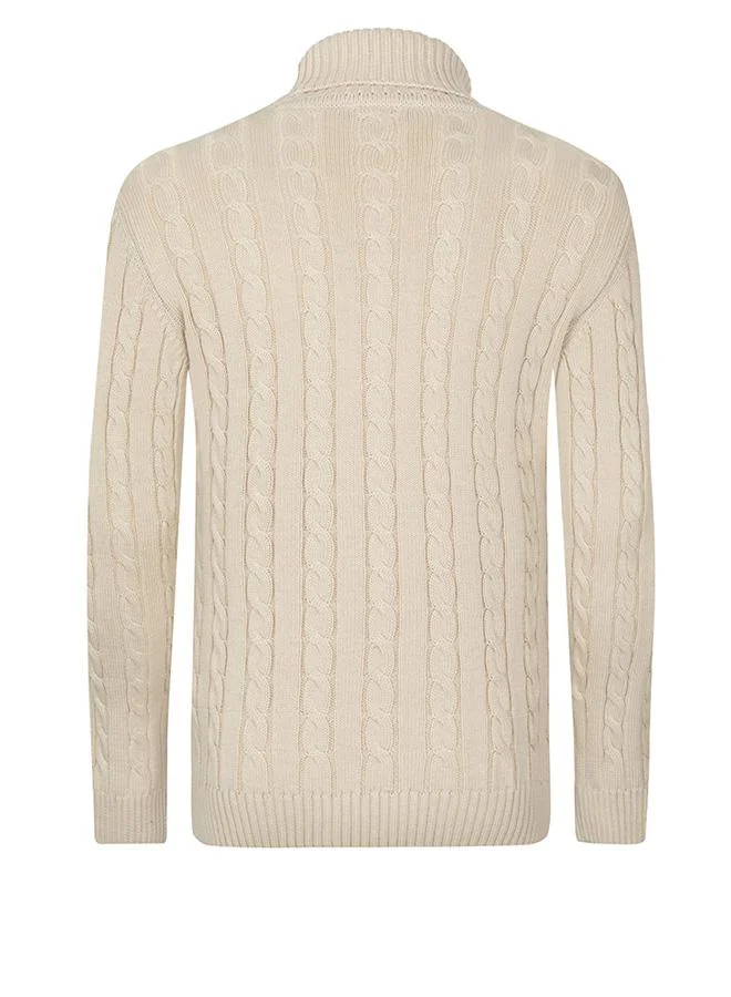FELIX HARDY Beige Cable Knit Turtleneck Pullover for Men | Best Price UAE