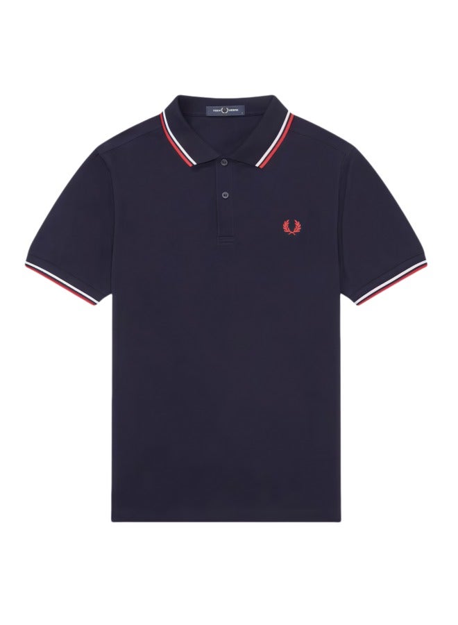 FRED PERRY Men's Classic Fit Twin-Tipped Polo Shirt | 100% Cotton, Embroidered Logo, Machine Washable | Navy/Red & White Tipping - Image 1