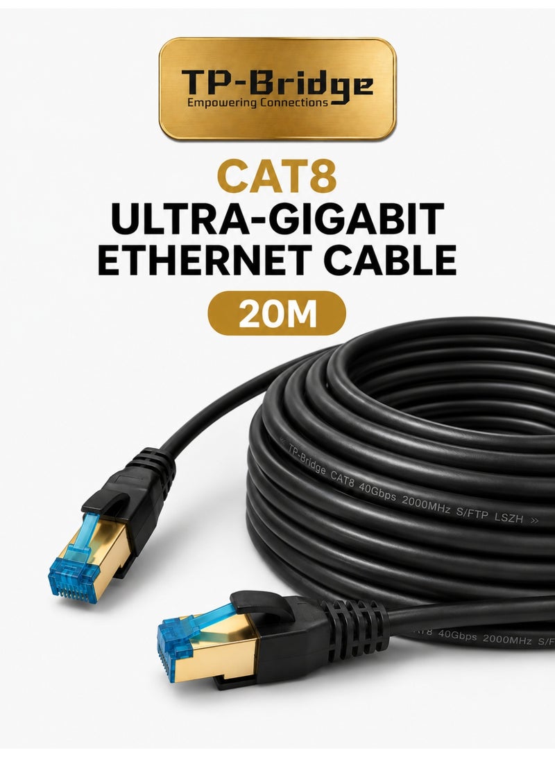TP-BRIDGE CAT8 Ethernet Cable 20M – 24AWG OFC Copper S/FTP LSZH 2000MHz Ultra Gigabit LAN Network Cable for Gaming, Router, PC, PS5 & Data Centers - Image 1