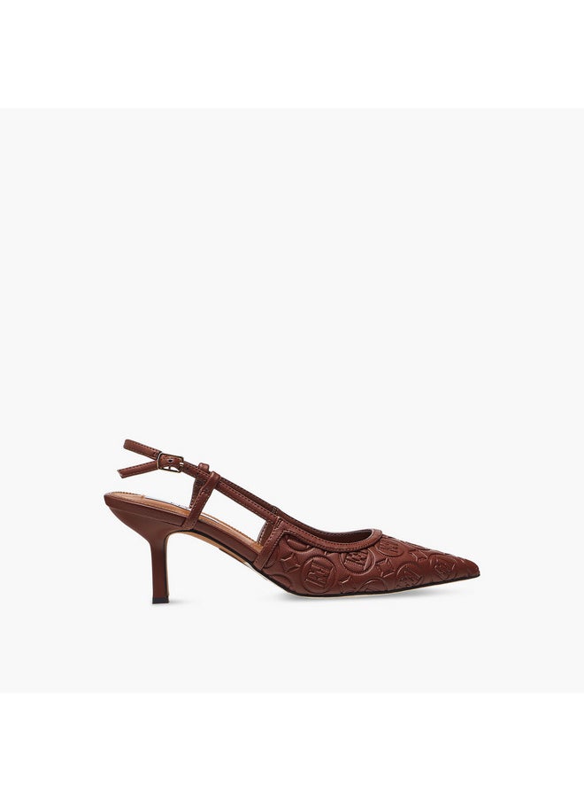 ELLE Women's Monogram Detail Shoes with Buckle Closure and Stiletto Heels  - Image 3