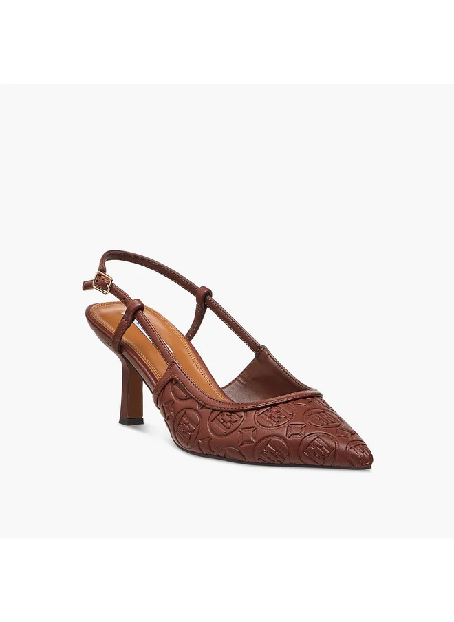 ELLE Women's Monogram Detail Shoes with Buckle Closure and Stiletto Heels