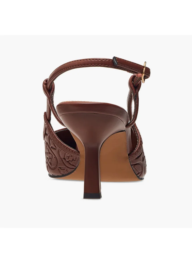 ELLE Women's Monogram Detail Shoes with Buckle Closure and Stiletto Heels