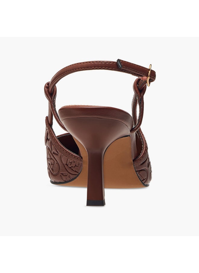 ELLE Women's Monogram Detail Shoes with Buckle Closure and Stiletto Heels  - Image 5