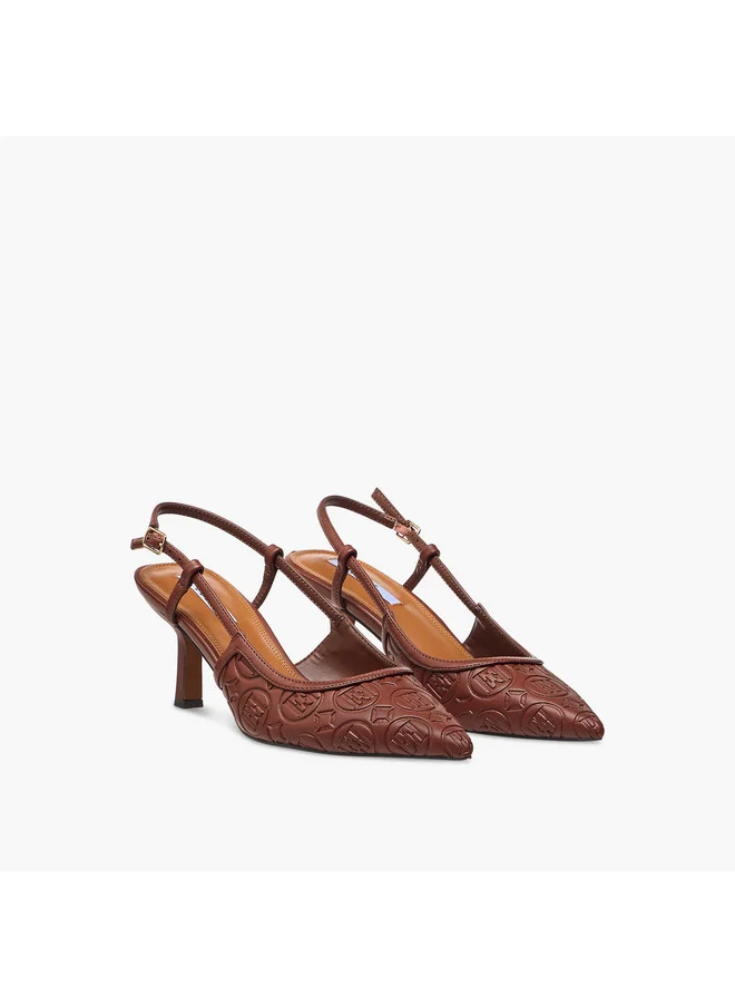 ELLE Women's Monogram Detail Shoes with Buckle Closure and Stiletto Heels