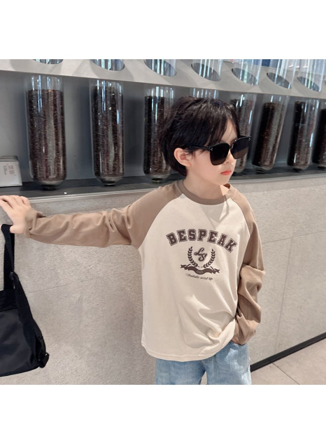 Customizable Boys Long Sleeve Base Layer Shirt Raglan Sleeve Top Children's Cotton T-shirt Men Color Block Sleeves