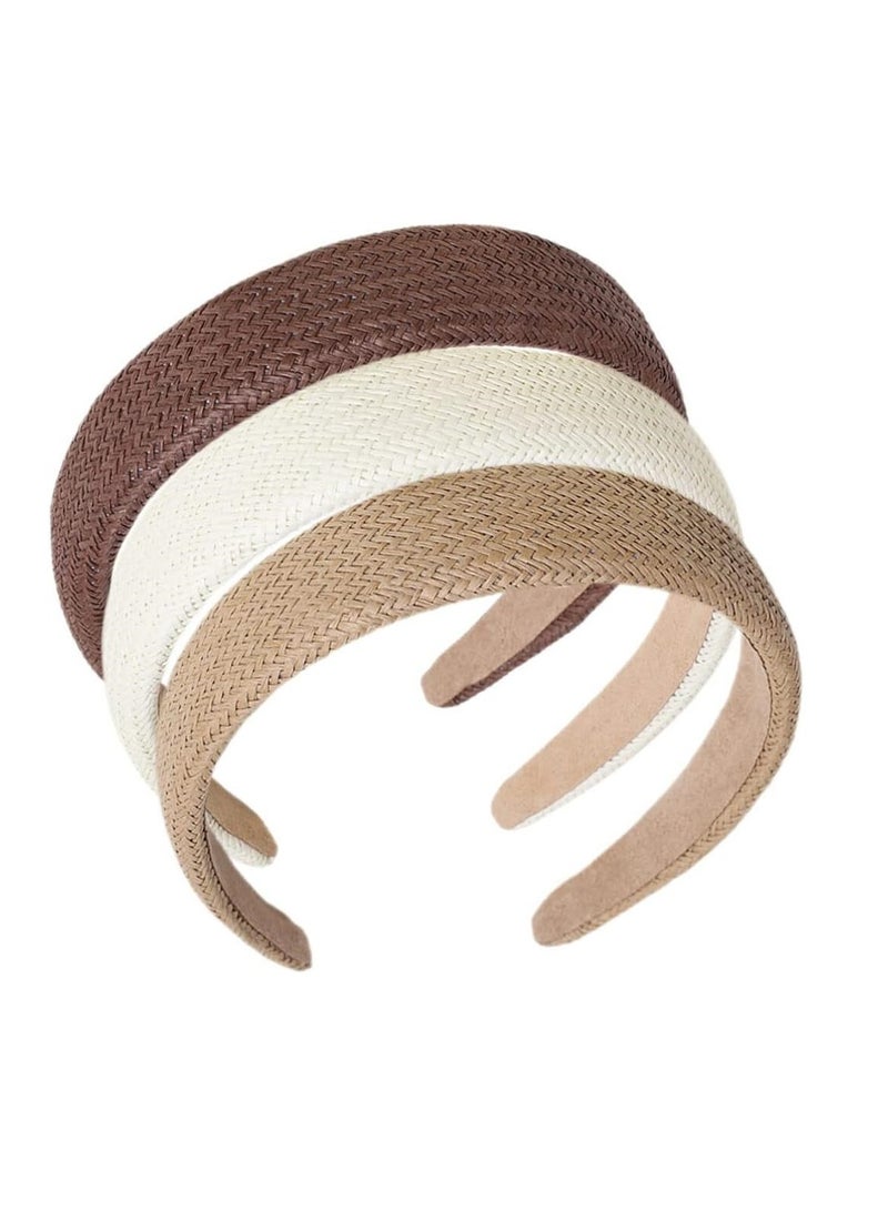 KASTWAVE Headband Boho Headbands, 3 Pack Straw Padded Headbands Rattan Wide Thick Head Band Woven Female Headbands Daily Head Band for Girl Hair Accessories - Image 1