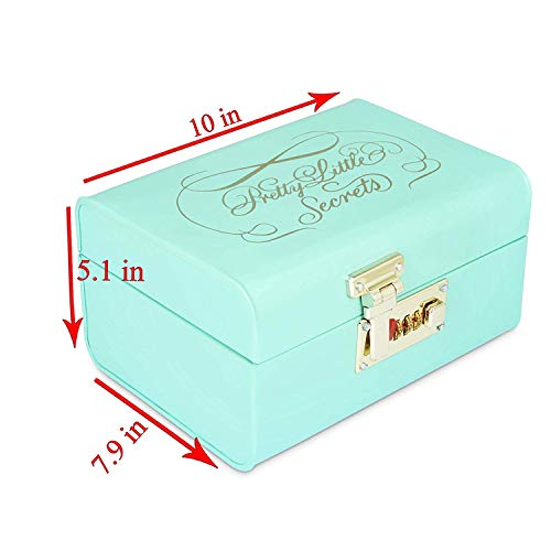 Elan Vintage Storage Trunk, Jewelry & Makeup Storage chest w/lock (Secret, Metal, Aqua) - Image 4