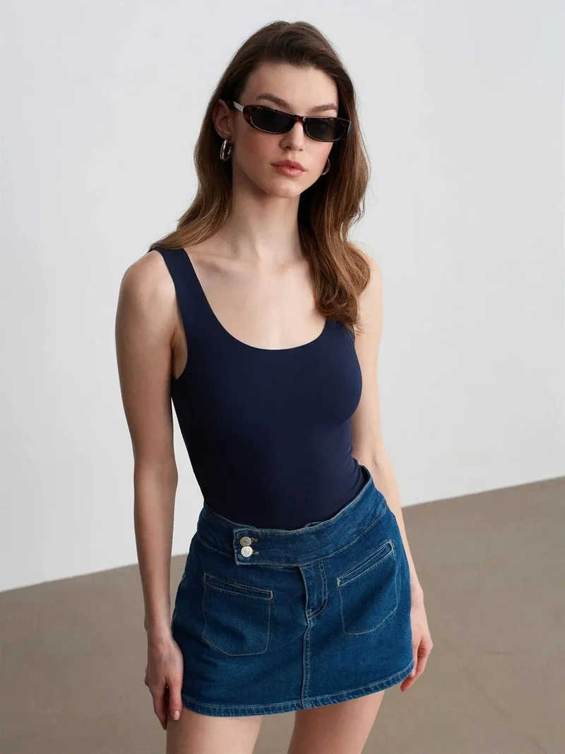 Dilvin DILVIN Fitted Sleeveless Cotton-blend Cami Blouse