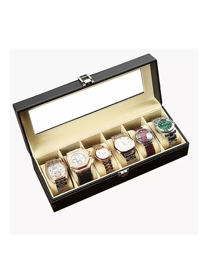 صندوق تخزين الساعات الجلدي ذو 6 أوضاع، صندوق عرض الساعات الجلدي الشفاف متعدد الأوضاع، صندوق تخزين الساعات عالي الجودة للأعمال، صندوق تخزين الساعات الجلدي للساعات، صندوق تخزين الساعات الجلدي، صندوق مجموعة الساعات عالي الجودة، صندوق المجوهرات المنزلية - Image 1
