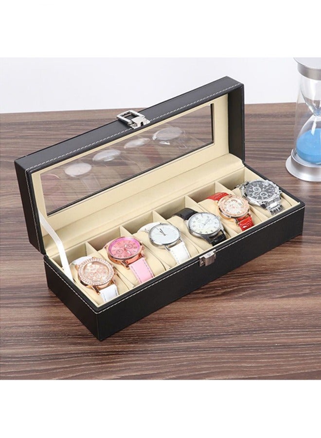 صندوق تخزين الساعات الجلدي ذو 6 أوضاع، صندوق عرض الساعات الجلدي الشفاف متعدد الأوضاع، صندوق تخزين الساعات عالي الجودة للأعمال، صندوق تخزين الساعات الجلدي للساعات، صندوق تخزين الساعات الجلدي، صندوق مجموعة الساعات عالي الجودة، صندوق المجوهرات المنزلية - Image 3