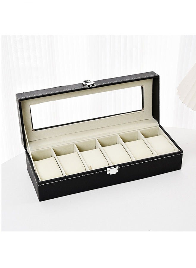 صندوق تخزين الساعات الجلدي ذو 6 أوضاع، صندوق عرض الساعات الجلدي الشفاف متعدد الأوضاع، صندوق تخزين الساعات عالي الجودة للأعمال، صندوق تخزين الساعات الجلدي للساعات، صندوق تخزين الساعات الجلدي، صندوق مجموعة الساعات عالي الجودة، صندوق المجوهرات المنزلية - Image 4