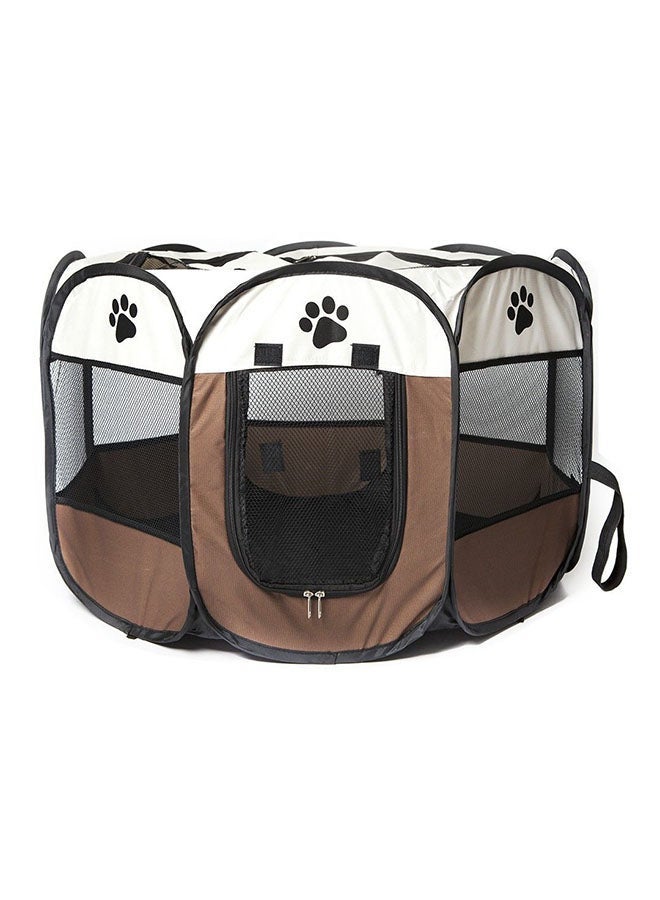 NIBEMINENT Foldable Pet Playpen Kennel Brown/White/Black - Image 1