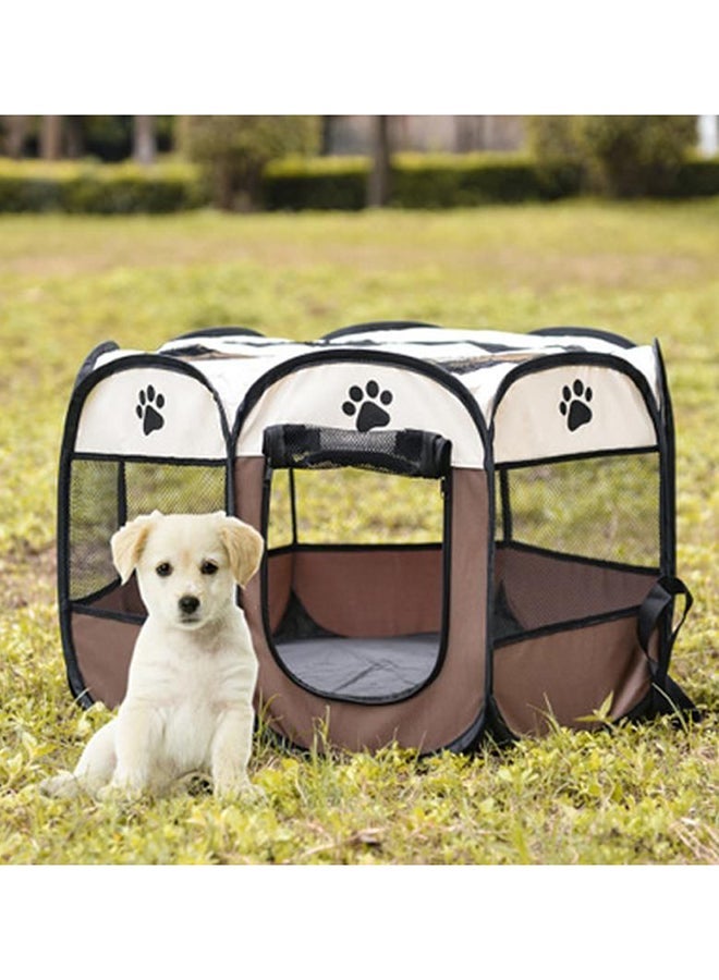 NIBEMINENT Foldable Pet Playpen Kennel Brown/White/Black - Image 3