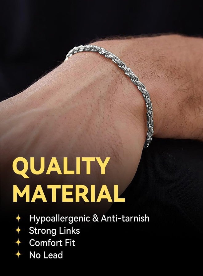 ChainsHouse 3MM Chain Link Bracelet Stainless Steel Twisted Rope Chain Bracelet for Men Women, Hip Hop Jewelry, 8.3 inch - Image 2