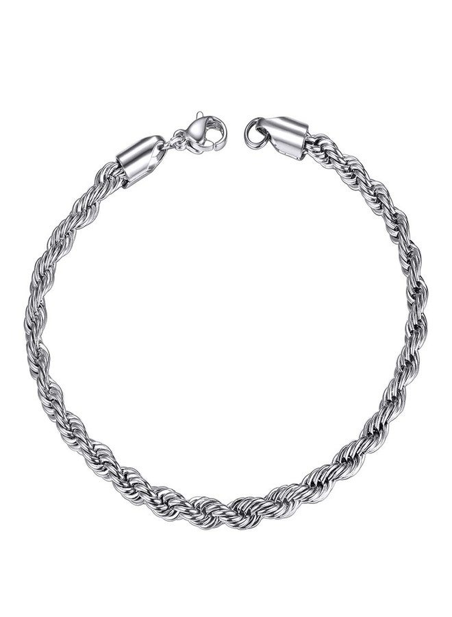 ChainsHouse 3MM Chain Link Bracelet Stainless Steel Twisted Rope Chain Bracelet for Men Women, Hip Hop Jewelry, 8.3 inch - Image 1