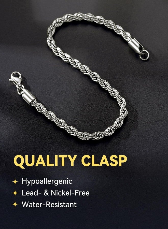 ChainsHouse 3MM Chain Link Bracelet Stainless Steel Twisted Rope Chain Bracelet for Men Women, Hip Hop Jewelry, 8.3 inch - Image 5