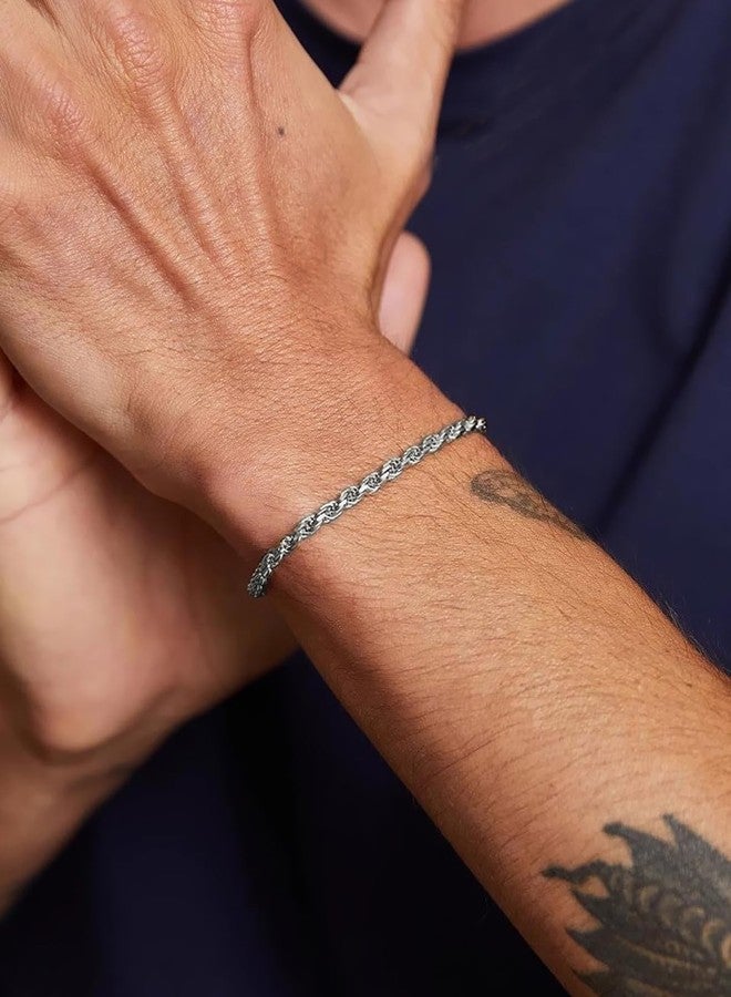 ChainsHouse 3MM Chain Link Bracelet Stainless Steel Twisted Rope Chain Bracelet for Men Women, Hip Hop Jewelry, 8.3 inch - Image 3