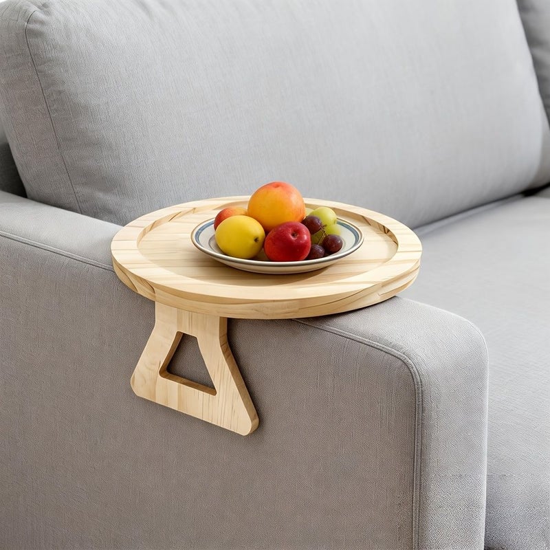 Solid Wood Sofa Armrest Tray With Foldable Design And Cup Holder - Image 1