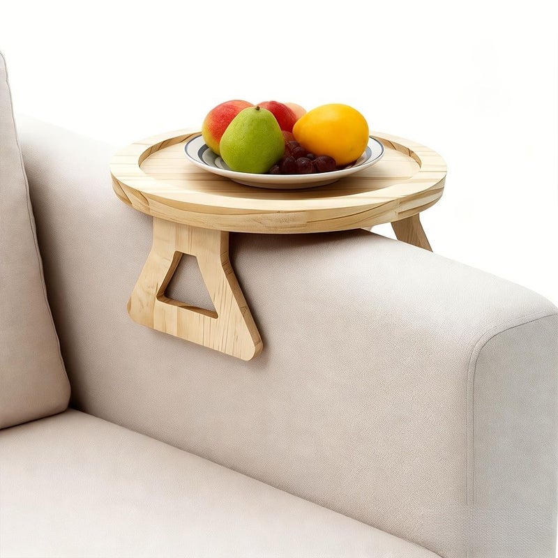 Solid Wood Sofa Armrest Tray With Foldable Design And Cup Holder - Image 3