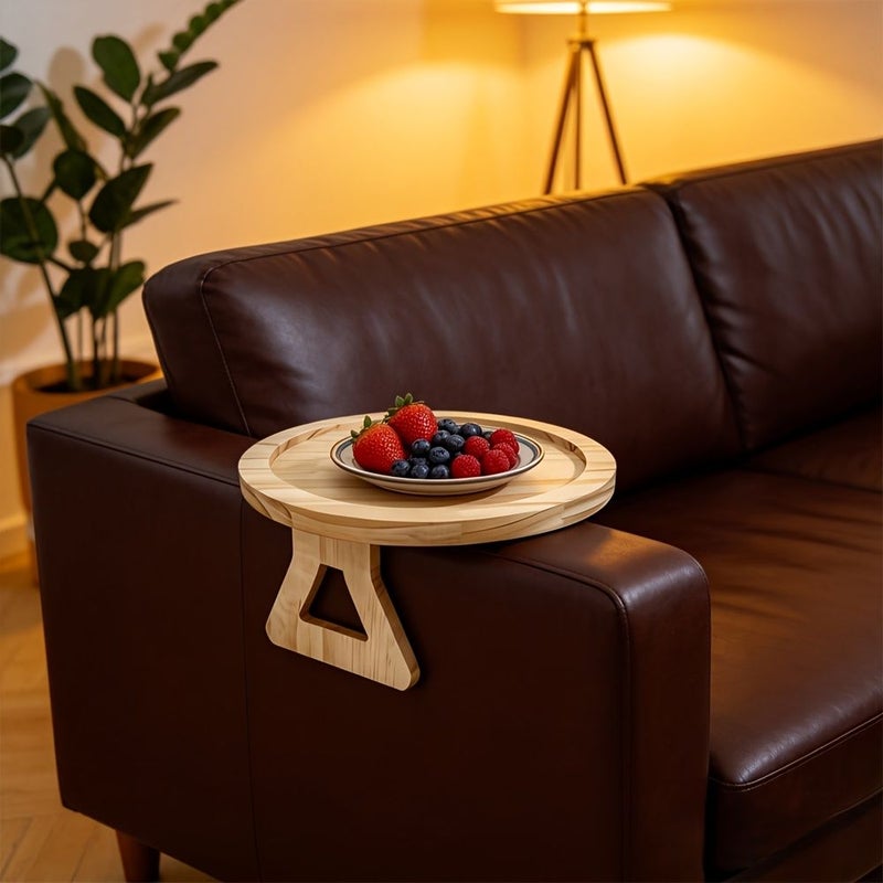 Solid Wood Sofa Armrest Tray With Foldable Design And Cup Holder - Image 4