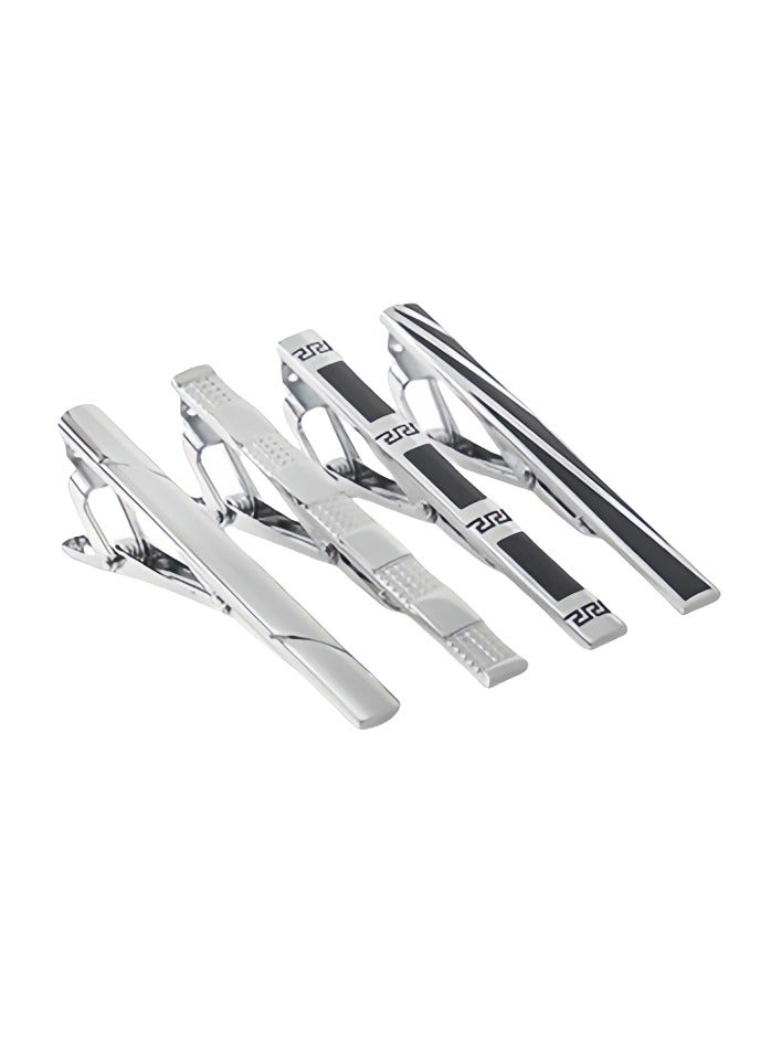 Hiras 4 Pack Tie Clips Set for Men, Classic Tie Clip Silver Black Necktie Tie Clips, Suitable for Wedding Anniversary Business and Daily Life - Image 3