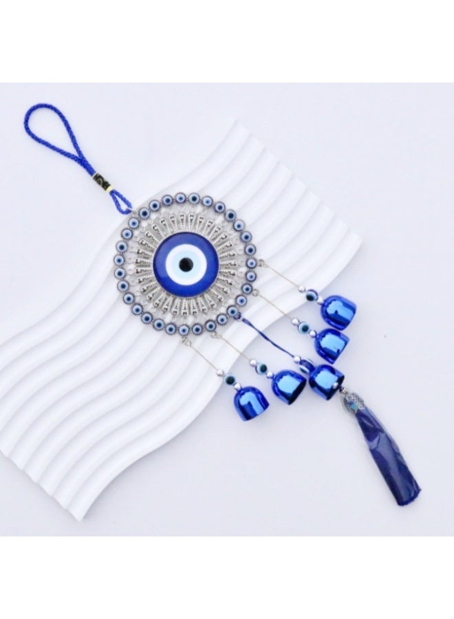 الواحة-TH 5 أجراس الرياح جرس للمنزل الإيجابي, العناصر الزرقاء العين ديكور المنزل, المعدنية الرياح جرس 5 أجراس الزرقاء سحر لحماية الحظ الجيد - Image 2