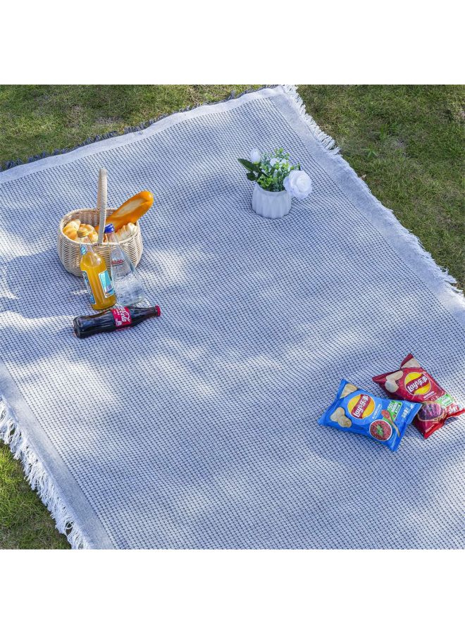 White Gray Honeycomb Linen Picnic Mat Outdoor Camping Blanket, Atmosphere Tablecloth for Outings