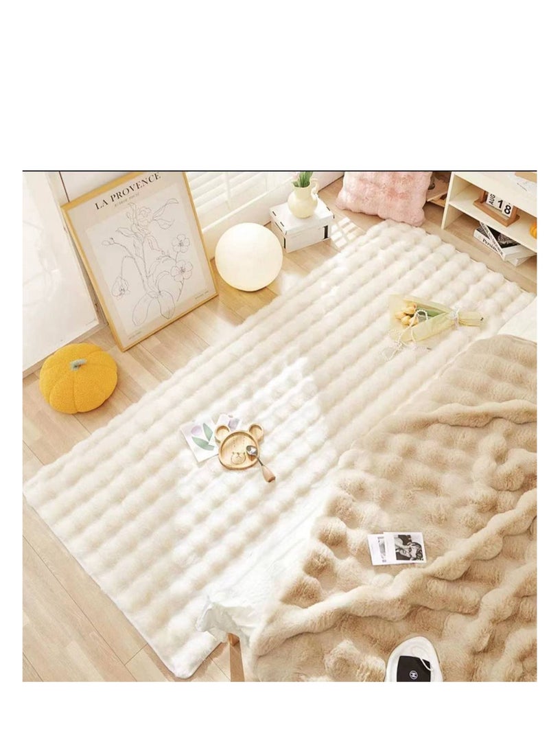 Luxury Soft Fluffy Area Rug – Wave-Pattern Plush Carpet for Bedroom, Living Room, or Nursery – Anti-Slip & Cozy Floor Mat 180×60cm
