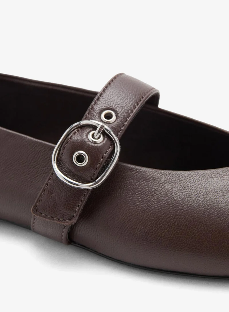Mango  Leather ballerina with strap and buckle for Women | Best Price UAE