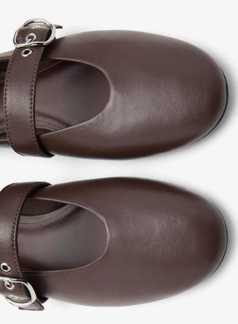 Mango  Leather ballerina with strap and buckle for Women | Best Price UAE